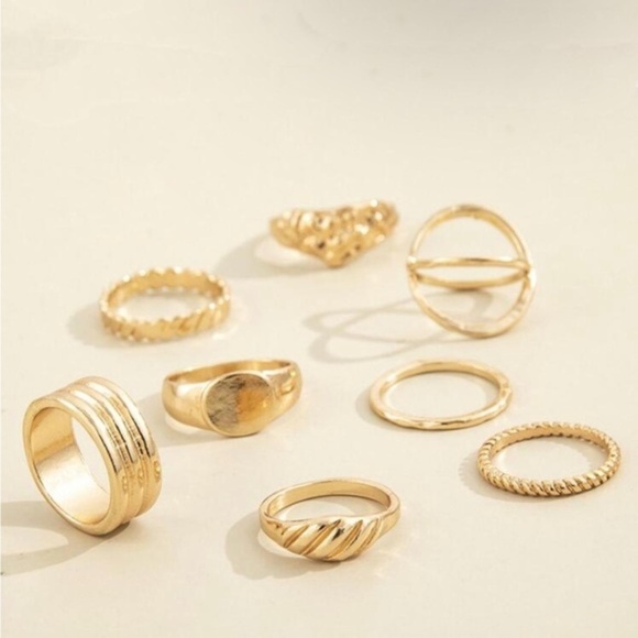Gold 8pc Textured Ring Set - Picture 2 of 2